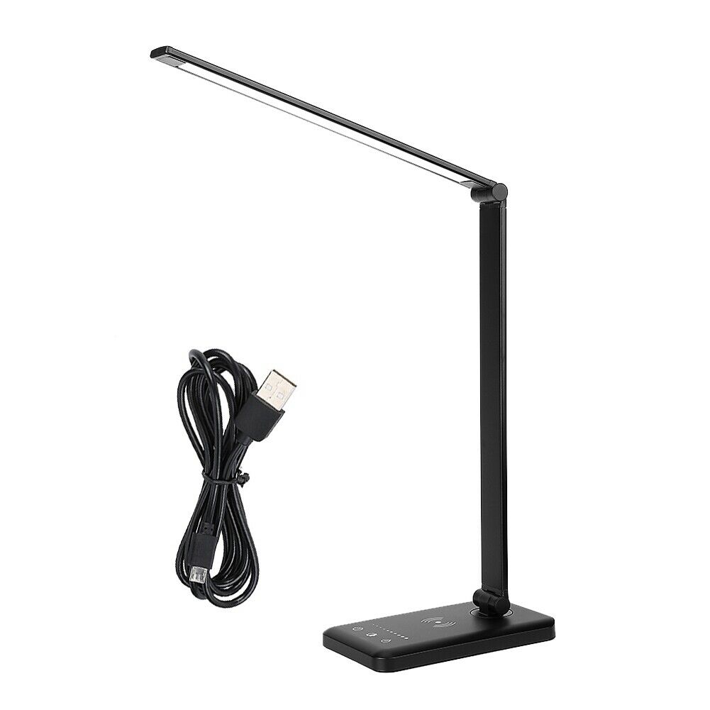 Black Dimmable LED Table Desk Lamp Foldable Wireless Charge Eye Protection Lights Phone Charge Home Reading Light