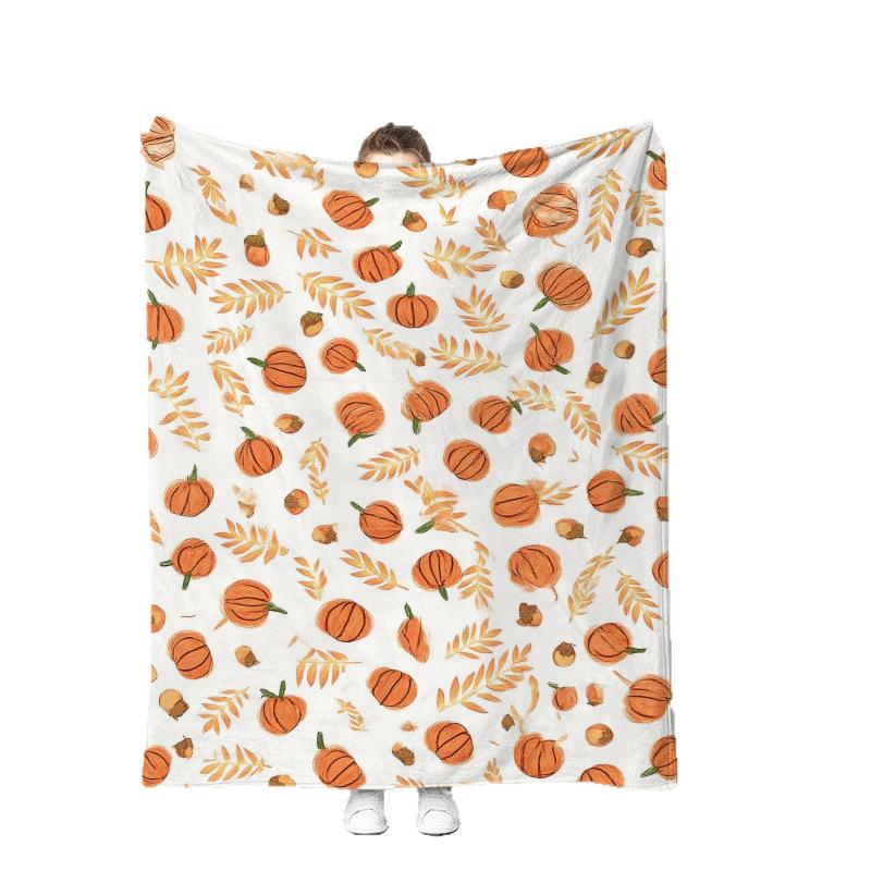 Warm Halloween Flannel Blanket - Cartoon Ghost & Pumpkin Design