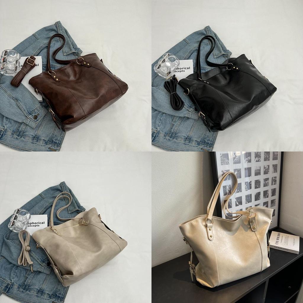 Trendy Street Style Women's Tote Bag Large Capacity Pu Material Available In Black Coffee Ivory
