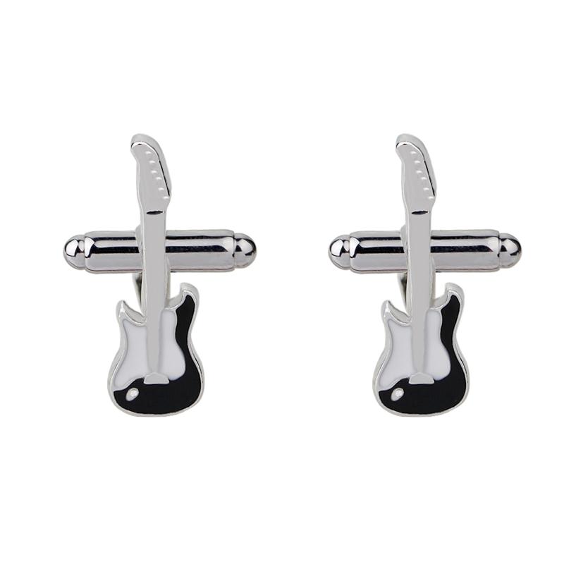 Funny Mens Guitar Shaped Enamel Cufflinks Musical Instrument Design Sleeve Button Music Fans Jewelry Silver Tone
