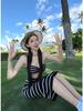 Korean Striped Three-Piece Bikini with Skirt - Women's Sexy Beach Swimsuit