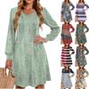 Ladies' Printed Casual And Fashionable V-neck Long Sleeved Mid Length Dress