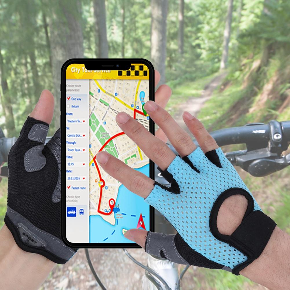 Fitness Exercise Gloves Anti Skid Breathable Sports Training Half Finger Gloves for Yoga Blue(L )