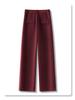 Ancola Women's Red Wool Pants: Soft, Cozy Straight-Leg Wide Pants for Autumn/Winter 2024