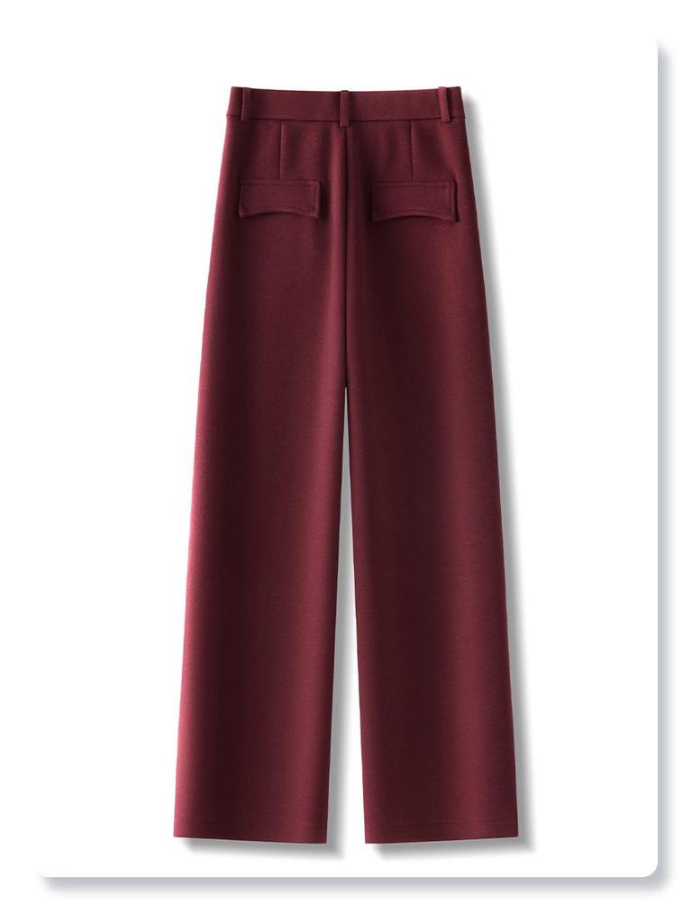 Ancola Women's Red Wool Pants: Soft, Cozy Straight-Leg Wide Pants for Autumn/Winter 2024