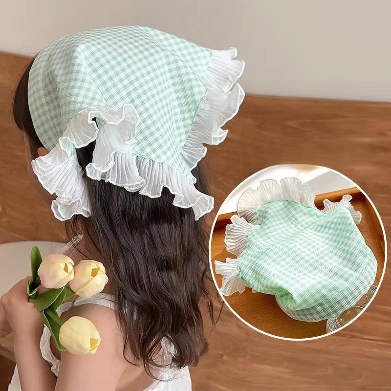 סרטי ראש מתוקים וצבעוניים עם תחרה ודוגמת משבצות לבנות, קליפסים לבובות, בנדנות משולשות, אביזרים לילדות, כיסויי ראש לילדים