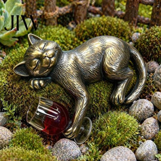 Garten-Mikrolandschafts-Dekor Betrunkene Kätzchen Harzfigur Blumentopf-Hänger, 3 Farben Faule Katze Mini-Statue, Betrunkener Stil Statue Niedliches Tier Hängend