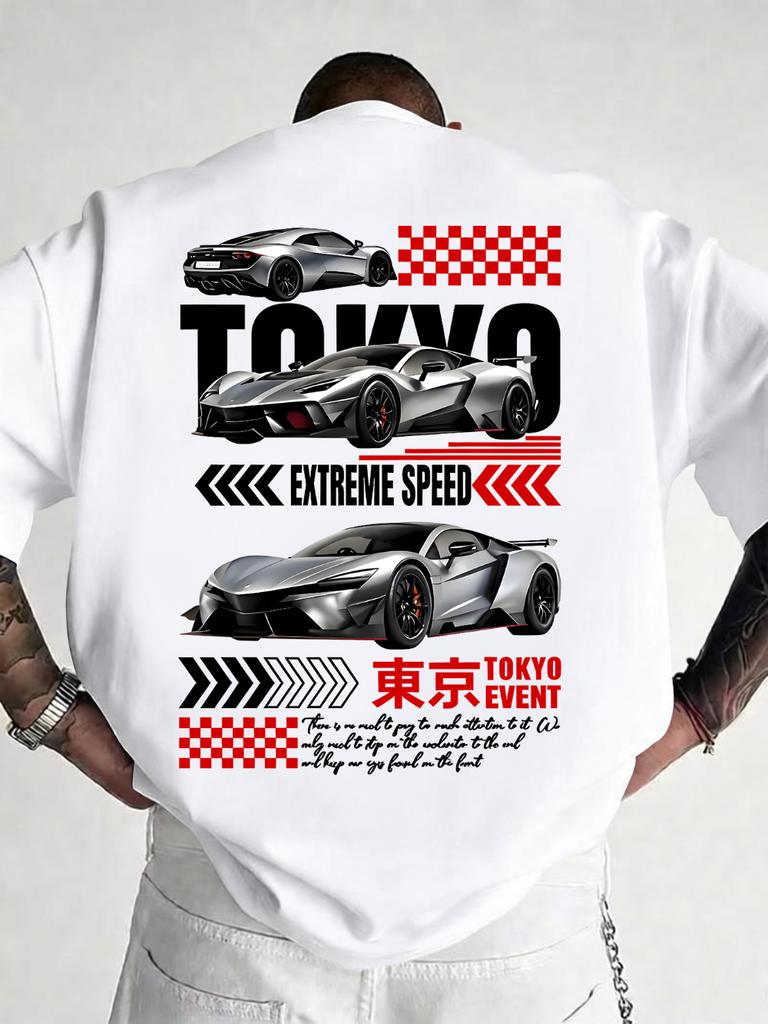 Short-Sleeved T-Shirt with Fast Tokyo Racing Print Design Clothing Graphic Short Sleeve Shirt M