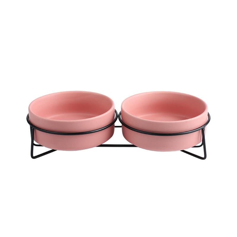 Double Cat Food Water Bowls with Stand Ceramic Pet Feeding Accessories Cats Small Dogs Eat Drink Supplies Puppy Feeder Bowl