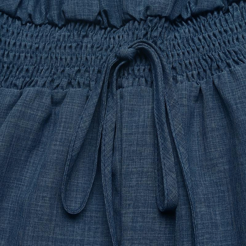 TikTok 2026 Casual V-neck Faux Denim Blue Waist-cinching Jumpsuit