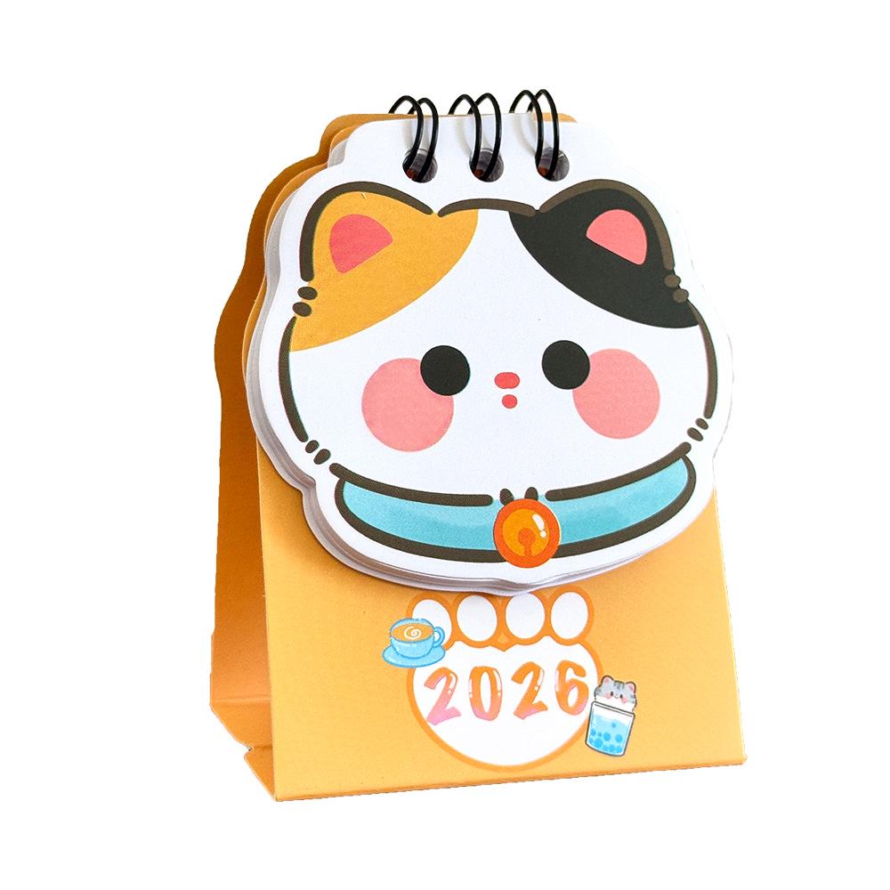 2026 Cute Cat Heart Desk Calendar with Check-in Record Ornament | Cartoon Bean Theme | High-Value Self-Discipline Small Calendar
