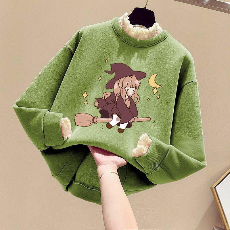 

Свитер для девочек с флисовой подкладкой, детский топ с длинными рукавами в корейском стиле, осенне-зимняя одежда 120