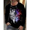 Vintage Men's Long Sleeve T-Shirt 3d Print Shirts Fashion Animal Wolf Graphics Clothing Sleeve Tops Men Oversized Streetwear Top