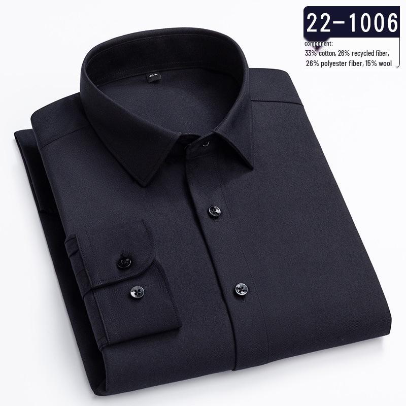 2026 Men's Long Sleeve Wrinkle-Resistant Wool Shirt - Pure Color, Business Casual, High-End Style for Middle-Aged Men