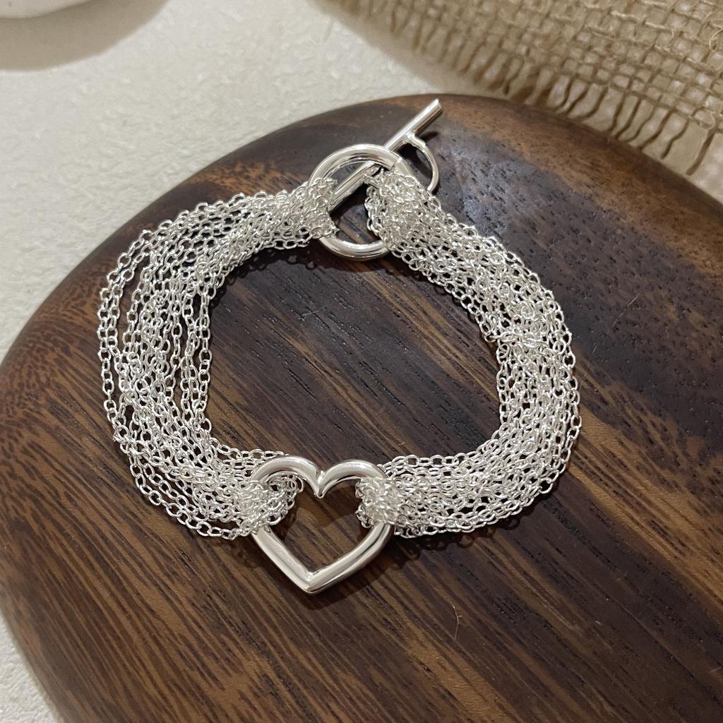 100% Solid 925 Silver Bracelet for Women Men Vintage Handmade Shinning Heart Bracelets Birthday Christmas Gift