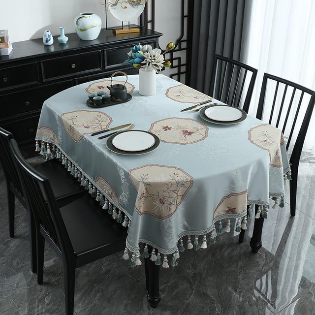 Chinese Tassels Oval Tablecloth For Dining Table Party Luxury Kitchen Coffee Table Cover Fabric 3d Jacquard Home Decoration