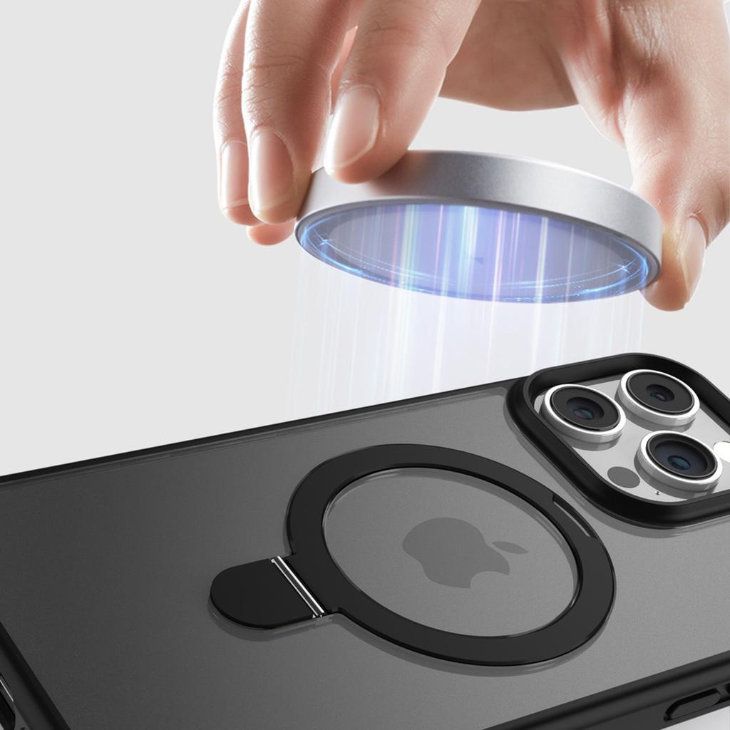 For iPhone 15 Pro Max Kickstand Case Glass Lens Protector Phone Cover Compatible with MagSafe