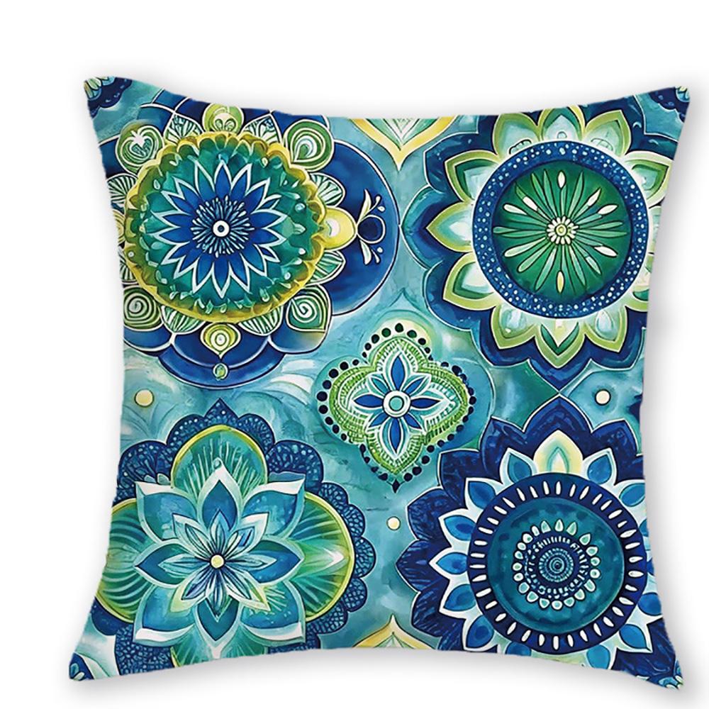 

1/4pcs Blue Floral Patterned Pillow Covers Sofa cushion cover home bedroom room decoration 45x45cm-1pcs