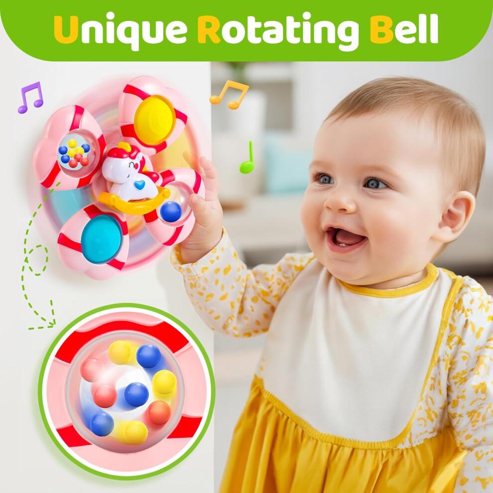 Spinners for Babies Suction Cup Spinner Toy Rotating Crystal Bell Unicorn Bath Toy Silicone Bubbles 1 Years