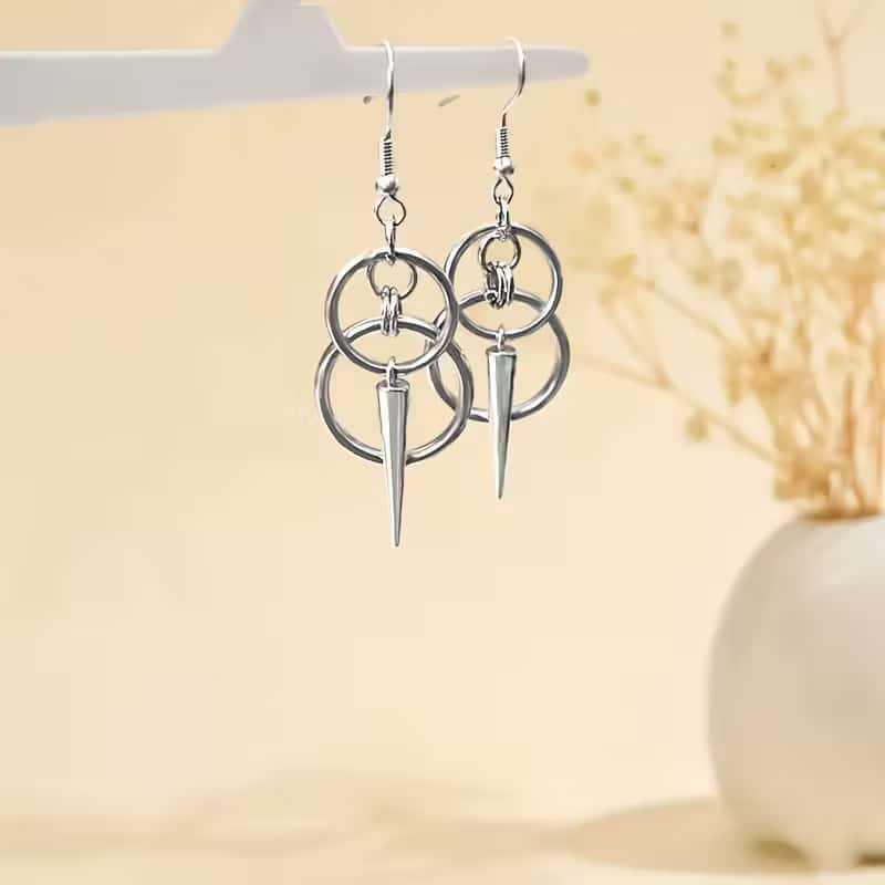 Gothic Double Hoop Zinc Alloy Earrings with Pendant for Women, Punk Style