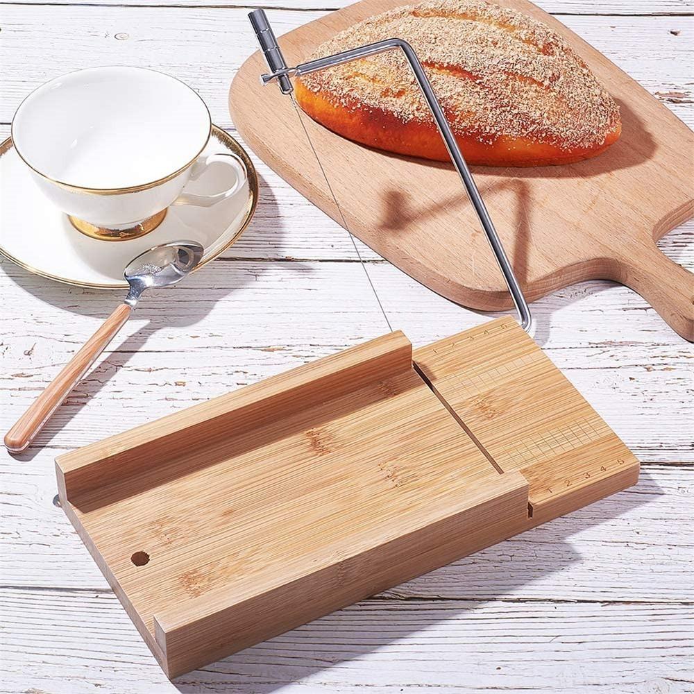 Kitchen Gadgets Wood Cheese Slicer Stainless Steel Wire with Scale Ham Slicer Handmade Cheese Cutter Bread