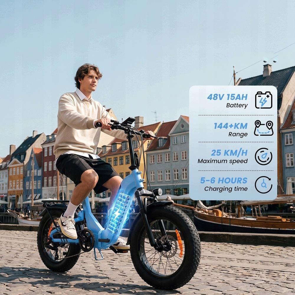 AGILERIDE 20" Electric Bike EB8-B 48V 15Ah 250W – 144 Km Range, 25 Km/h – with App and LCD