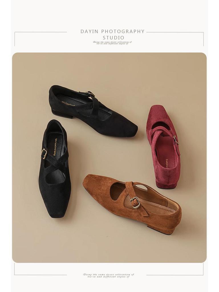 Weiwei Girl Retro Sametové Boty Mary Jane na Silném Podpatku pro Ženy