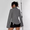 Women's Striped Button Down Long Sleeve Fitted Blouse Flare Sleeve Casual Shirt