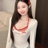 Design Girls Cute T-shirts Long Sleeve Lace Sling Square Collars Women's Tees Sexy Fashion Tops For Lady