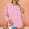 Women's Fashionable Solid Color Round Neck Long Sleeved Plush Warm Pullover Top