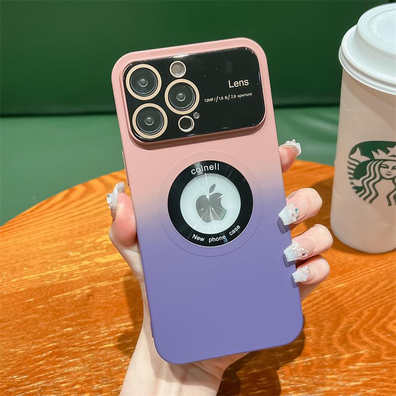 

Для Magsafe Large Window Camera Protection Case For iPhone 14 12 11 13 Pro Max Plus Logo Hole Magnetic Gradient Color Soft Cover iPhone 14 Pro Max фіолетовий