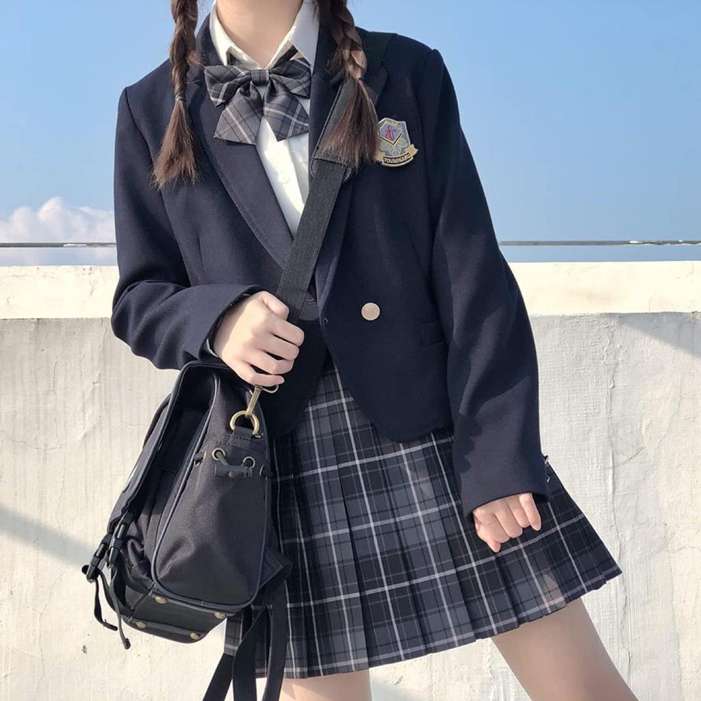 High School Sailor JK Set with and Check School Matching Graduation Halloween Cosplay [cnstone] Girls' Uniform, Suit, Uniform, 5-Piece Ribbon, Blazer,