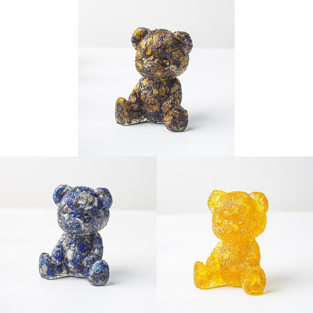 Crystal Resin Bear Desk Ornament With Natural Water Crystals For Home Office Decor