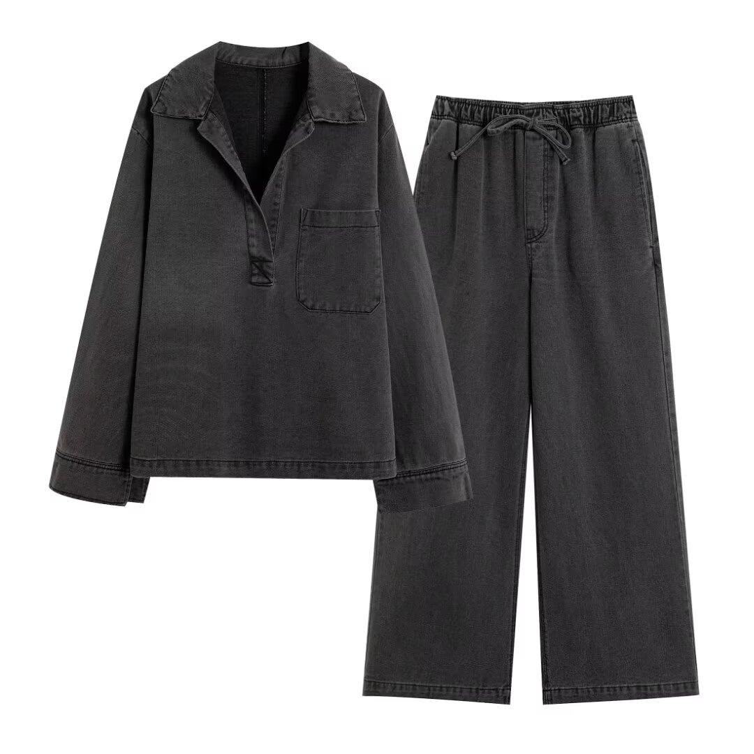 

Комплекты джинсов для женщин из 2 предметов, комплекты джинсов из денима в одинаковых комплектах, женские модные костюмы, комплекты брюк M чёрный