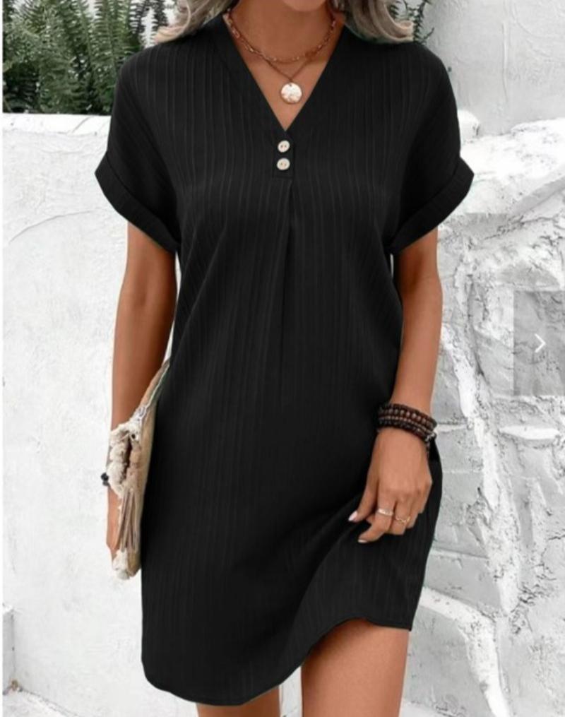 Solid Color Casual Loose Short Dresses For Women Summer Women's A-Line Midi Dress Elegant Vintage Female Dresses