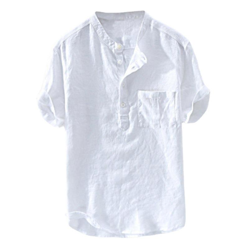 Summer Men's Lightweight Shirts Short Sleeve Solid Casual Beach Pull On Shirt Men