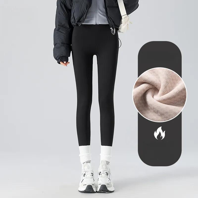 Snowflake Velvet Thickened Seamless Shark Pants for Women, High Waist Tummy Control Slimming Leggings, Autumn Winter Warm Skinny Pants