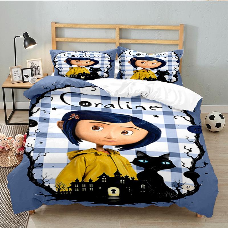 Mystery Coraline's World 3pcs Bedding Set,Including 1pc Duvet Cover And 2pcs Pillowcases Perfect Gift for Christmas,Ideal for Bedroom, Dormitory