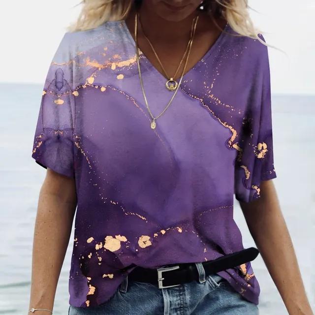 Women's V-neck T-shirt 3d Colorful Fashion Y2K Street Women's Oversized Loose Sports T-shirt Women's T-shirt Tops