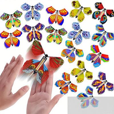 10Pcs Magic Flying Butterfly Wind Up Toy In The Sky Funny Rubber Band Powered Cards Kids Tricks Props Party Great Surpris Gift