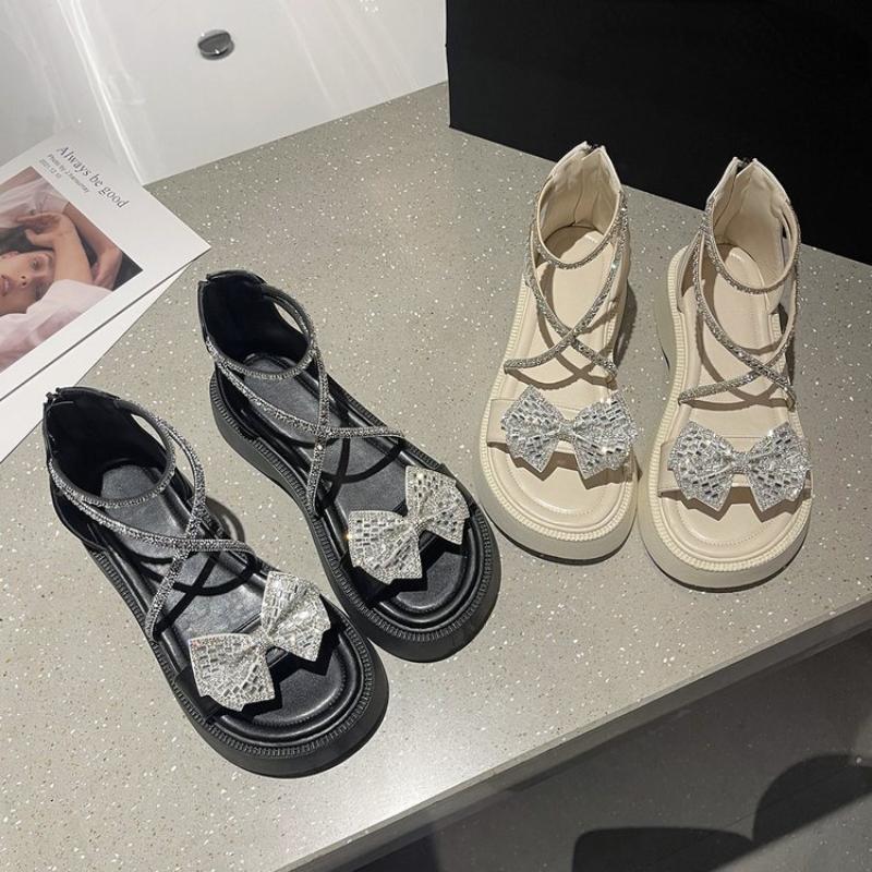 Butterfly Knot Sandals for Women's 2024 Summer New Fashion Korean Version Thick Soled Versatile Lightweight Comfort Single Shoes