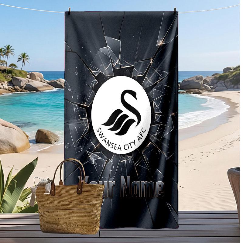 Swansea City FC Personalisiertes Bedrucktes Strandtuch Fußballlogo Unterstützung Benutzerdefinierter Name Text Absorptionsfähiges Handtuch für Sport Reisen Besonderes Geschenk