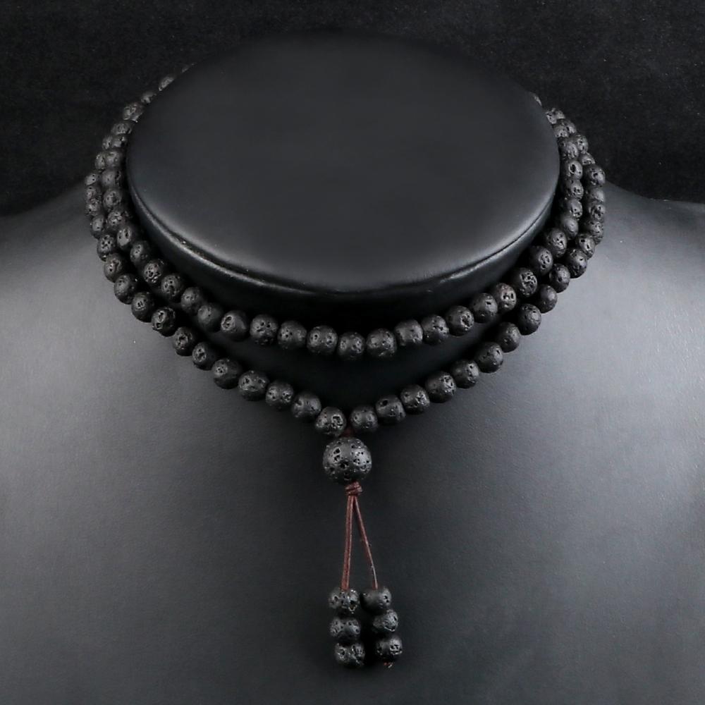 Men Volcanic Lava Stone Beaded Necklace 108 Mala Beads Meditation Yoga Wrap Bracelets Handmade Black Energy Jewelry Oil Diffuser