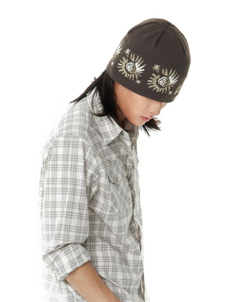 AAKAM Small Sun Jacquard Beanie (Brown)