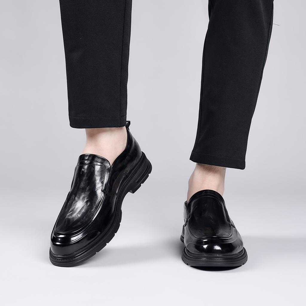 Autumn Men'S Leather Shoes Commuter Platform Leather Men'S Shoes First Layer Cowhide High-End Black One-Pedal Single Shoes