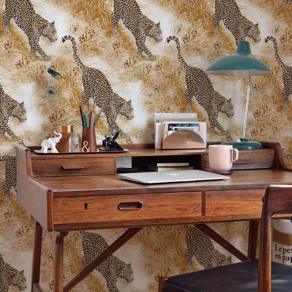 Yellow Leopard Grass Vinyl Wallpaper Kitchen Bathroom Waterproof Peel And Stick Wall Contact Paper Chic Animal Furniture Decor