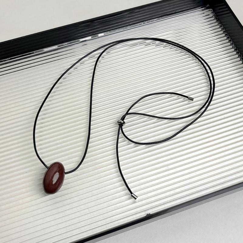 Fashionable Long Black Cord Sweater Chain Agate Sphere Long Necklace Unique Clavicle Chain Jewelry for Fashion Lover