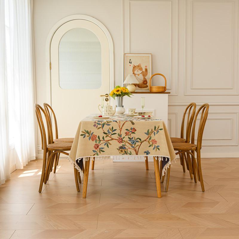 Pastoral Woven Jacquard Flower Fringed Tablecloth Rectangular Coffee Table Tablecloth Dining Table Cloth