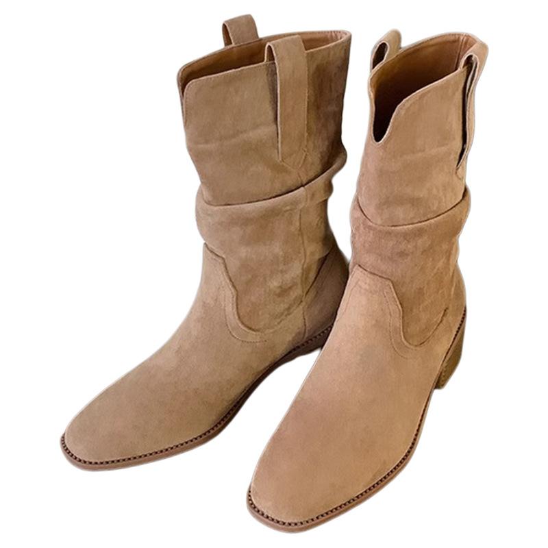 Wasteland Wind Thick Heel Inner Heightening Pile Boots Short Boots Children's New Skirt Western Cowboy Martin Boots