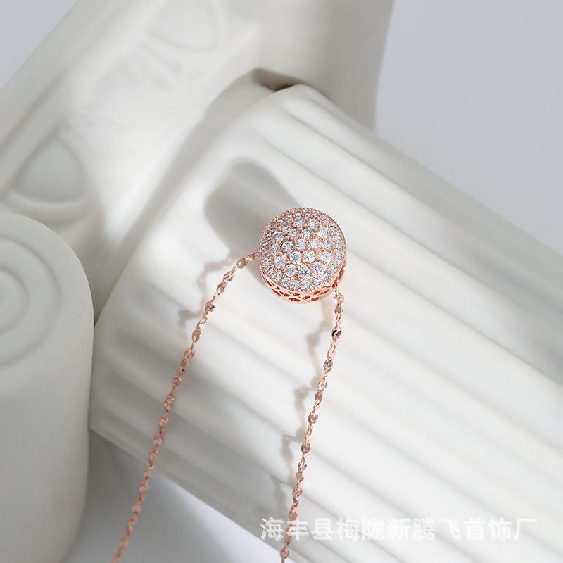 Design Full Diamond Bead Necklace, Diamond Pendant Rose Gold Round Transfer Bead Gypsy Necklace